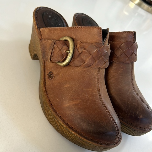Women's Born Mahal Mules Platform Clogs Heels Braided Leather Brown size 9 - Picture 1 of 16